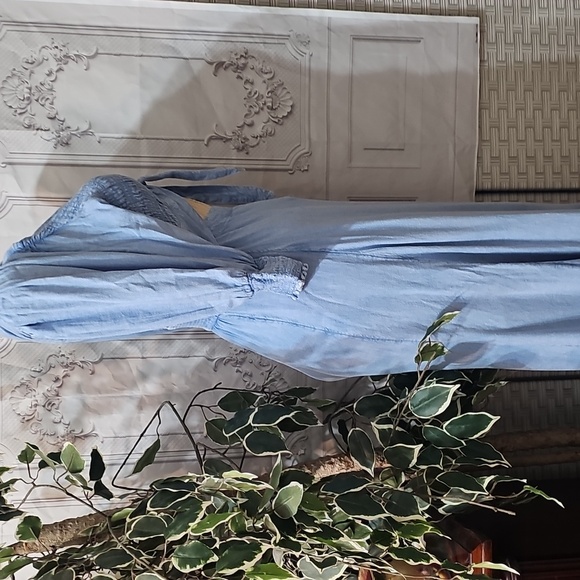 Free People String of Hearts Smocked V-neck Cut-out Button-Down Maxi Dre… - Picture 8 of 14